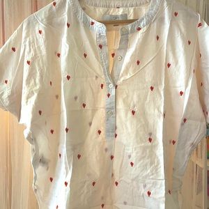 Tunic Style Top, Embroidered with Red Chickens